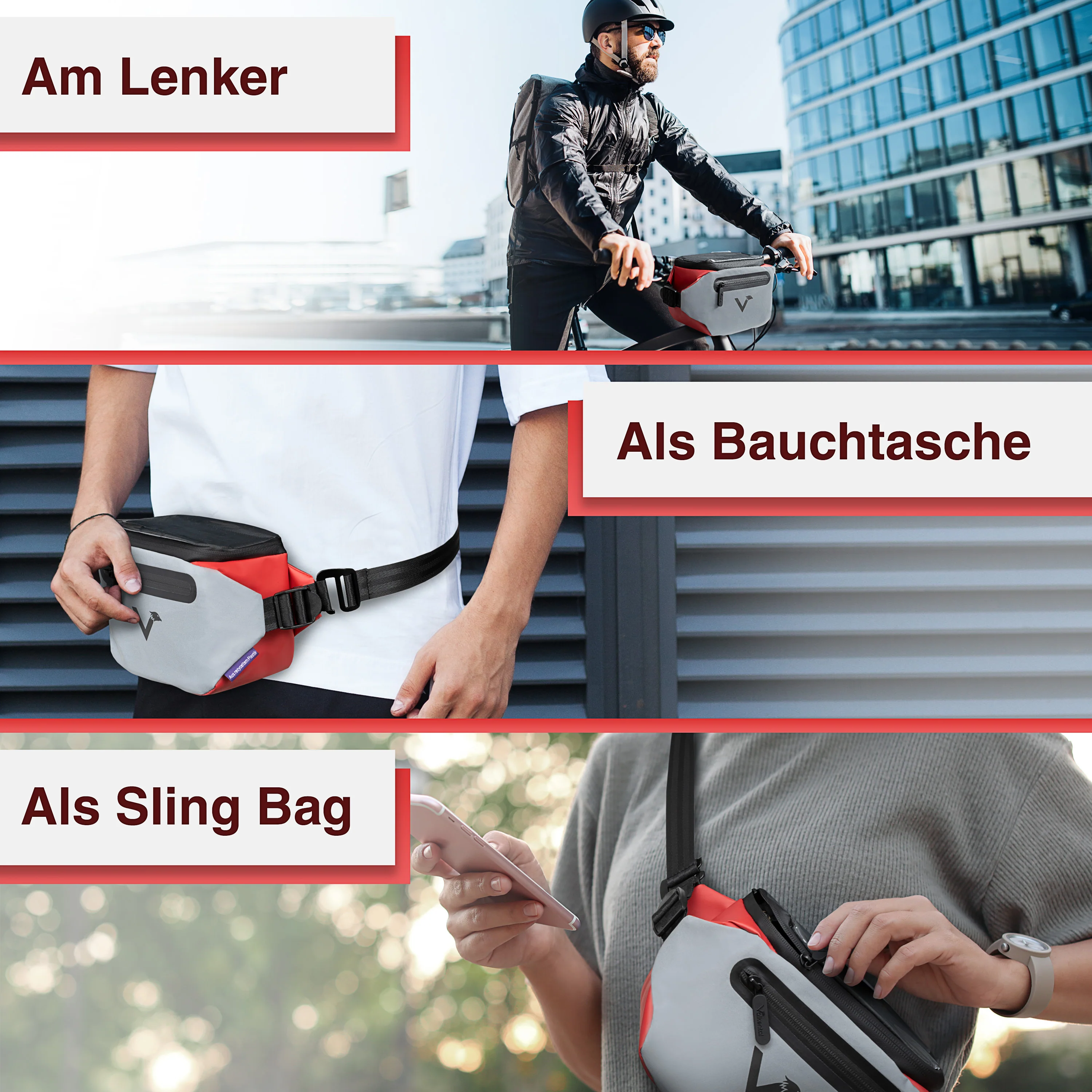 3in1 City Bag - Multifunktionale & reflektierende Lenkertasche - Image 12