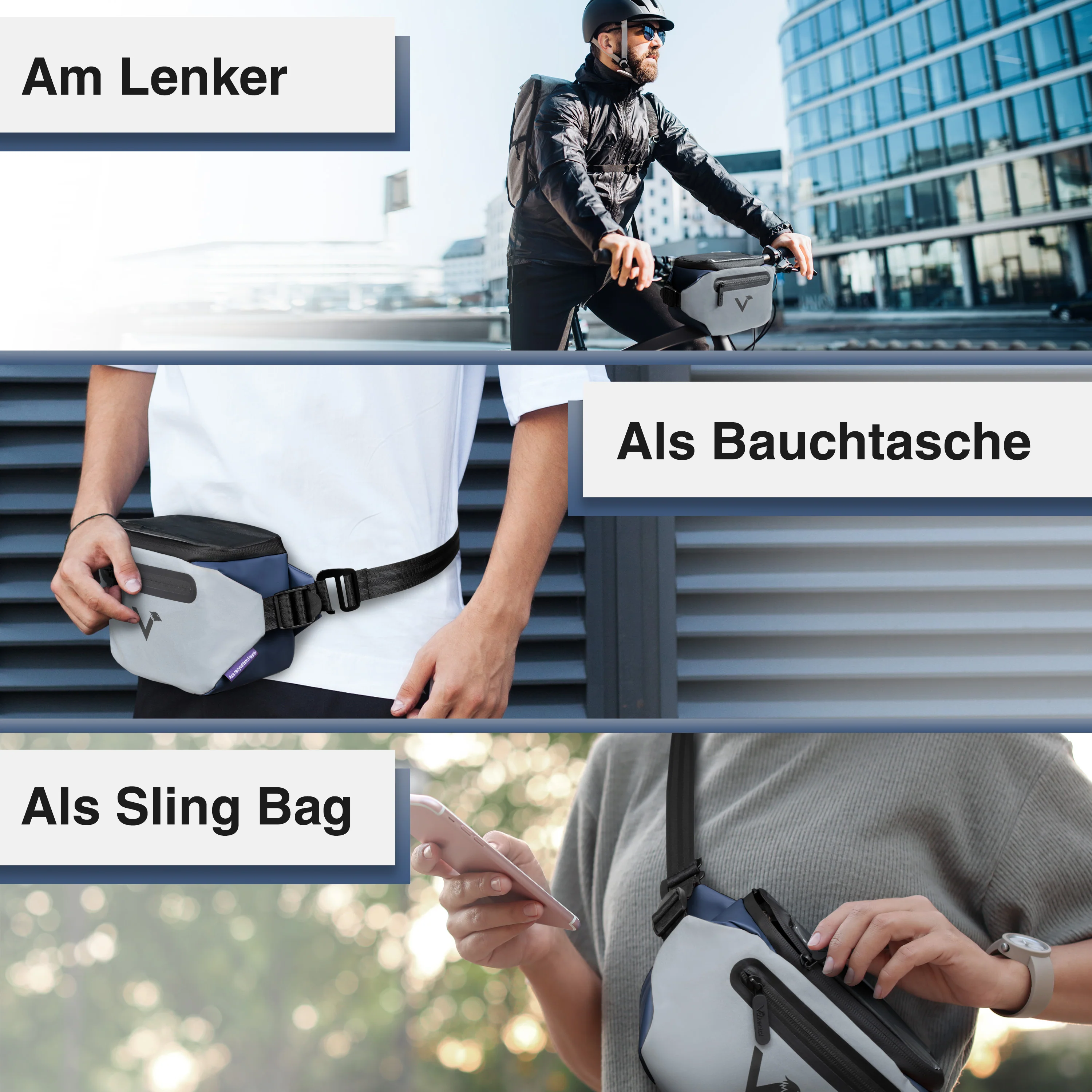 3in1 City Bag - Multifunktionale & reflektierende Lenkertasche - Image 13